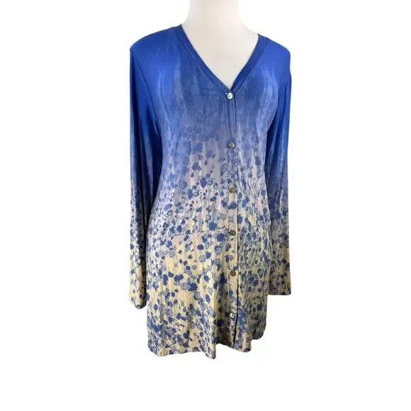 LOGO by Lori Goldstein Printed Ombre Knit Button Front Cardigan Plus Size 3X - Picture 6 of 15
